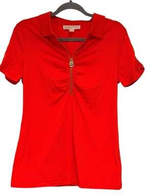 Michael Kors Red Zip-Front Polo Shirt Size M
